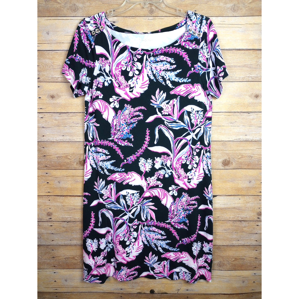 Lilly Pulitzer Black Pink Floral Short Sleeve Shift Dress